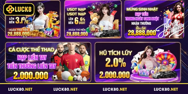 Chương trình khuyến mãi Luck8 thưởng nạp và hoàn trả giá trị